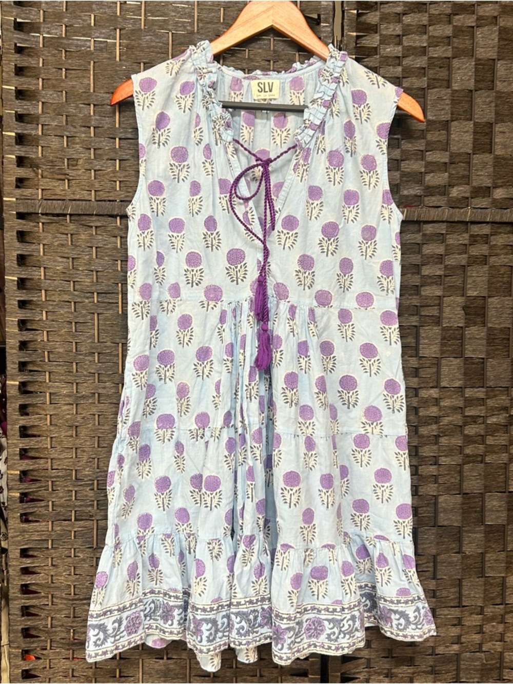 SPV Sur La Vague cotton Aline blue dress with purple flowers small